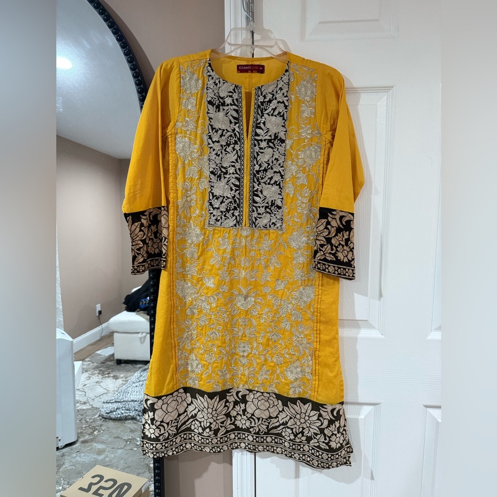 Chic Mustard Long Sleeve Dress with Floral Accents